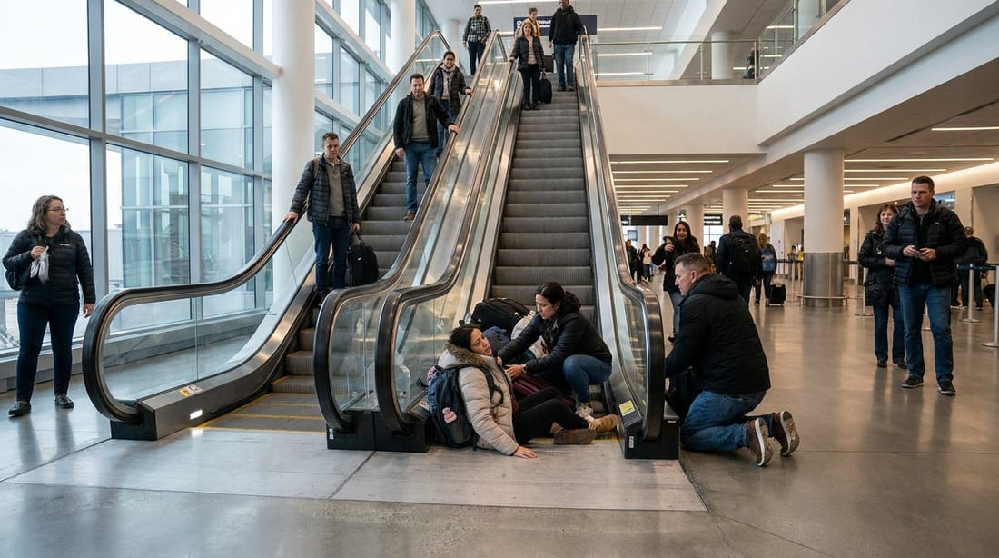Fall detection stops escalator